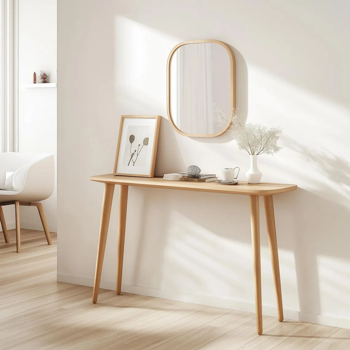Carpentray 80cm Long Beech Wood Console Table, Handmade Wooden Entry Table, Narrow Table