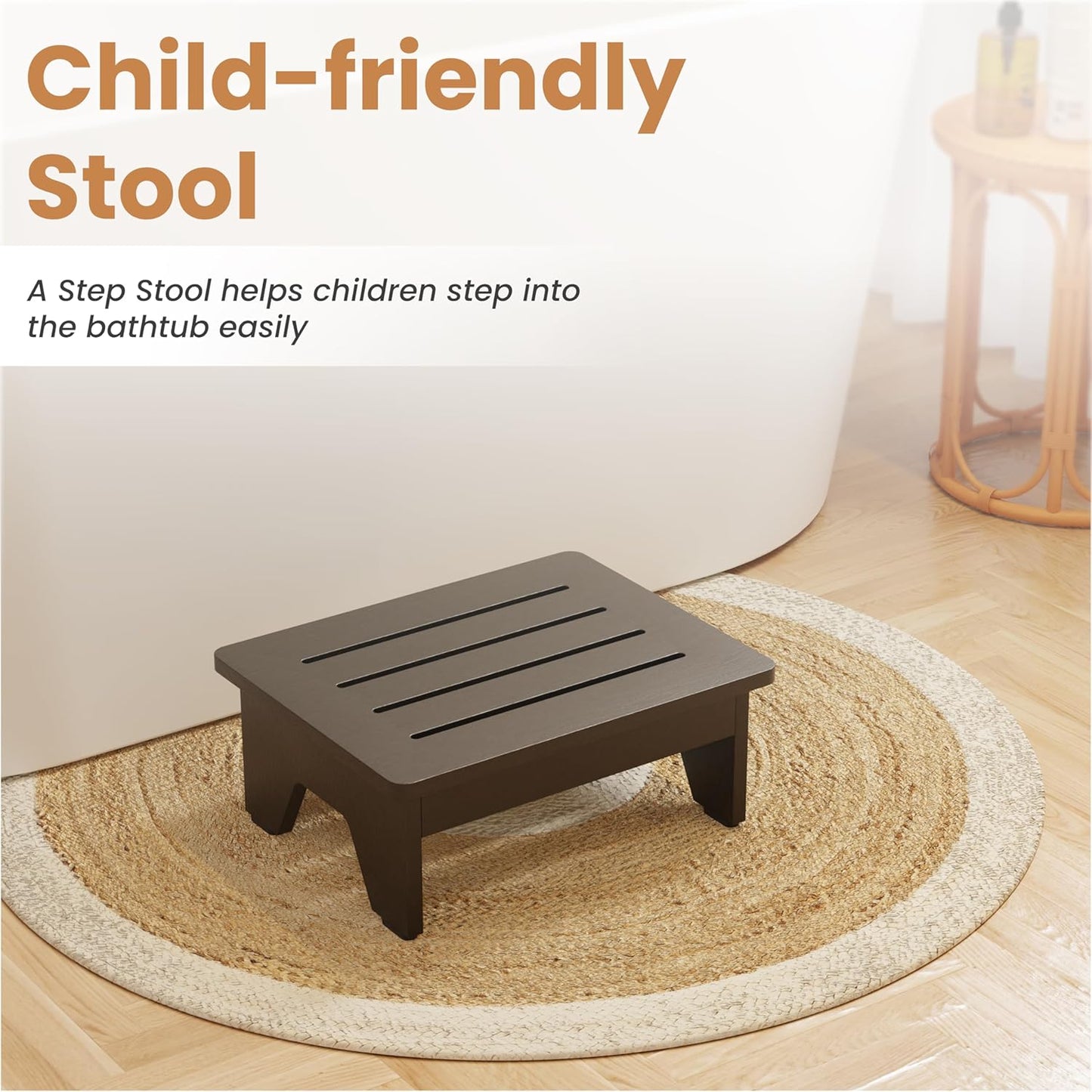 Carpentray 6.5" Wooden Step Stool for Adults (No Assemble Required)- 500 Lbs One Step Stools for High Bed Riser - Small Stepping Stool for Elderly, Seniors, Kid/Bathroom, Bed, Kitchen (Black)