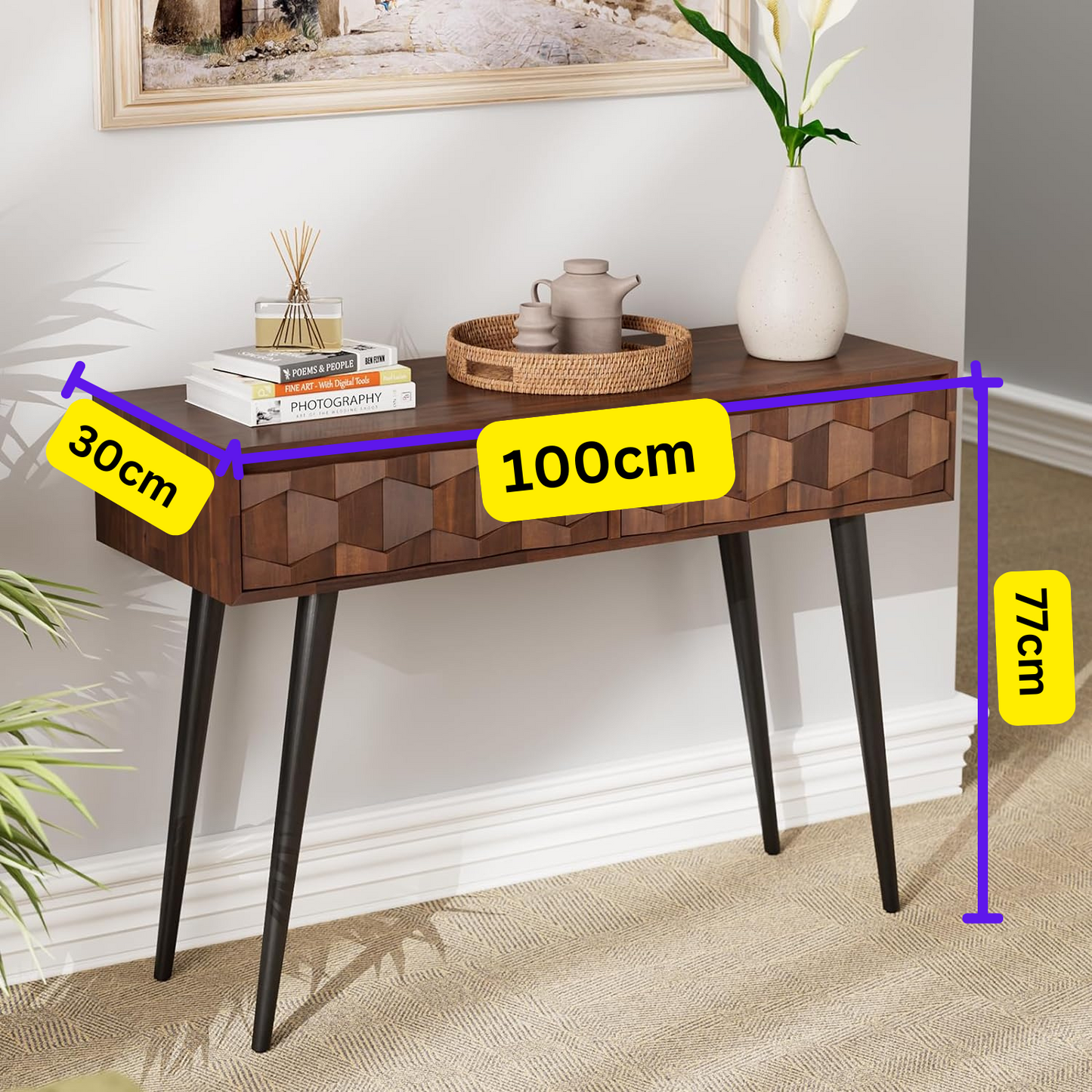 Carpentray Wooden 2 Drawer Console Table