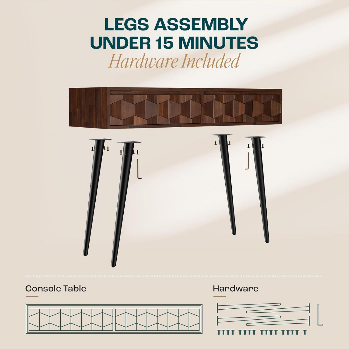 Carpentray Wooden 2 Drawer Console Table