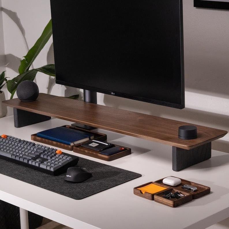 Carpentray 100Cm Wooden Computer Long Monitor Stand, Monitor Riser Desk Shelf Desktop Legs Stand