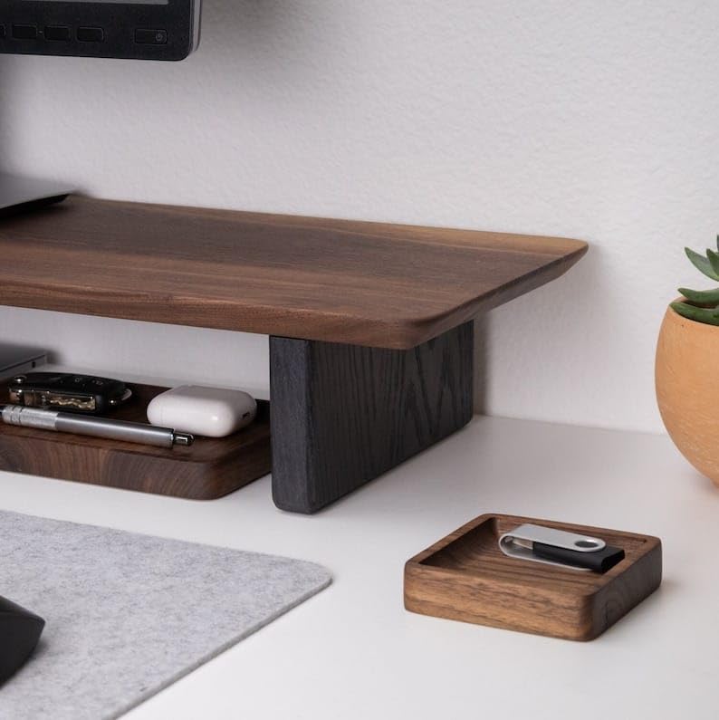Carpentray 100Cm Wooden Computer Long Monitor Stand, Monitor Riser Desk Shelf Desktop Legs Stand