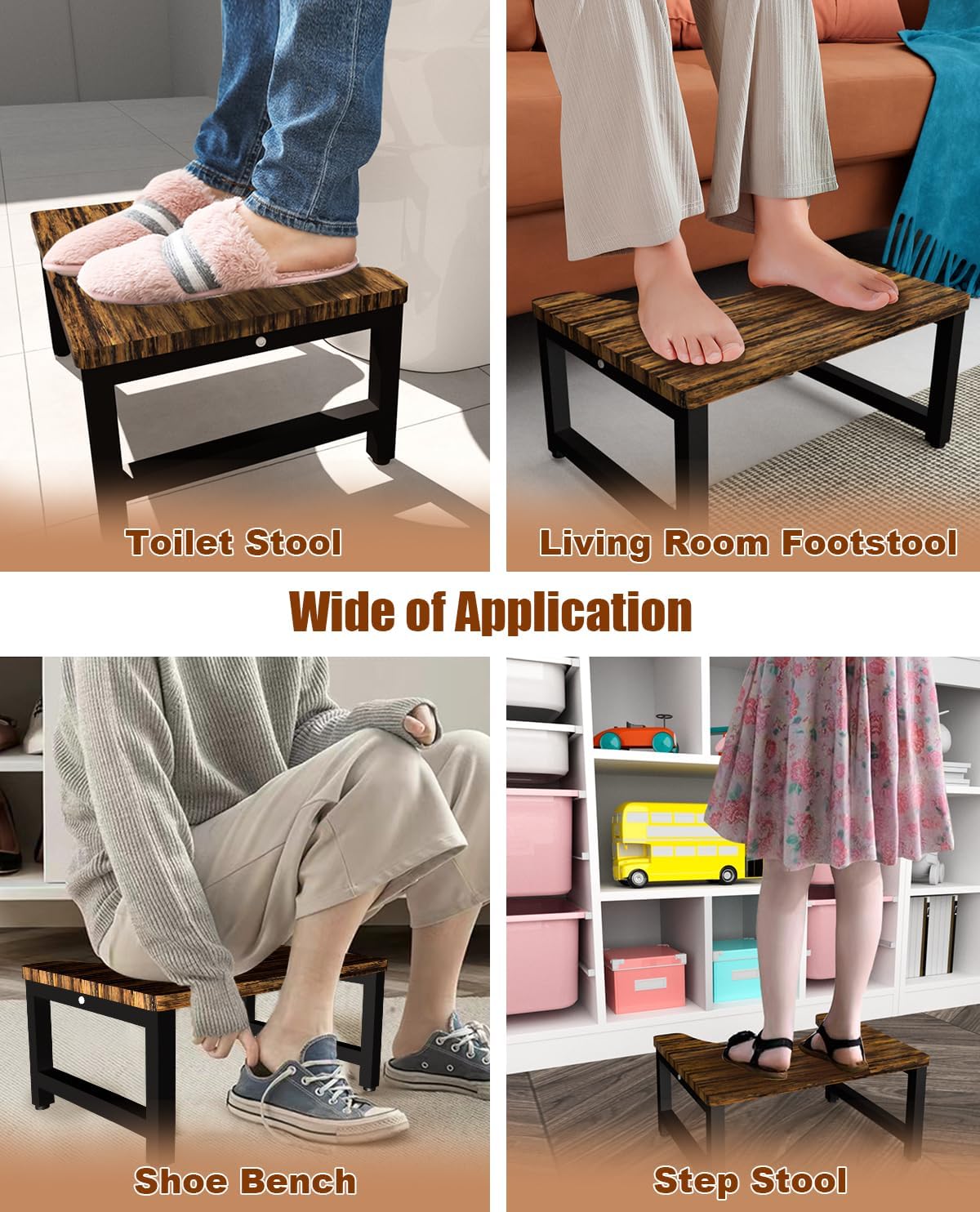 Carpentray 8 Inch Height Bathroom Toilet Stool, Versatile Stool for Adults, Seniors & Children,Portable Poop Stool for Bathroom Withstands up to 330 lbs, Black