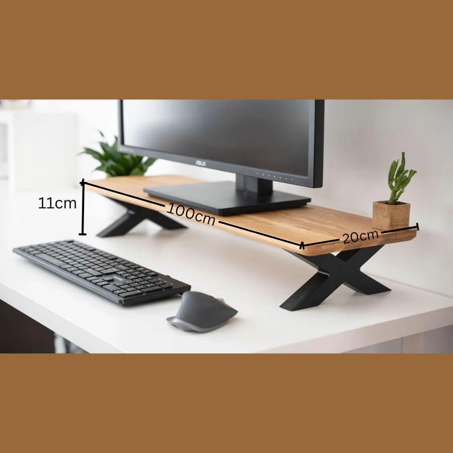 Carpentray 100Cm Long Wooden Monitor Stand X Style Black Legs