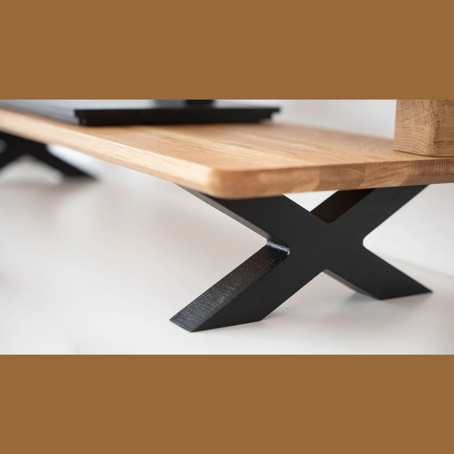 Carpentray 100Cm Long Wooden Monitor Stand X Style Black Legs