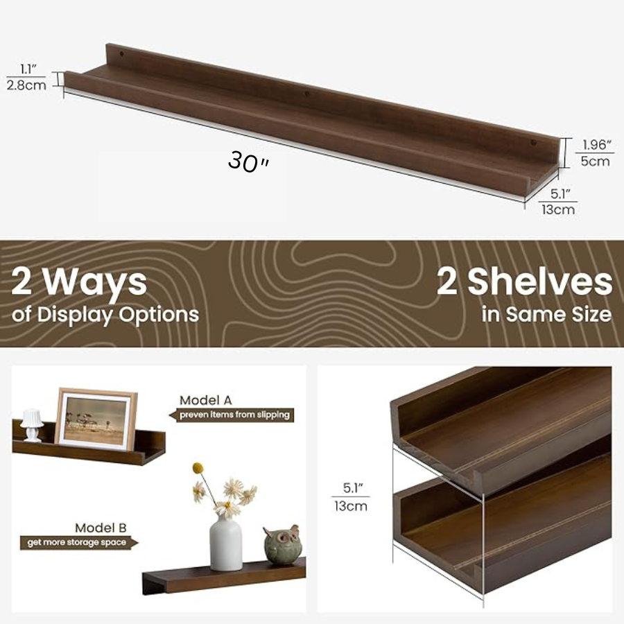 Carpentray 30" Set of 2 Wooden Wall shelf Brown