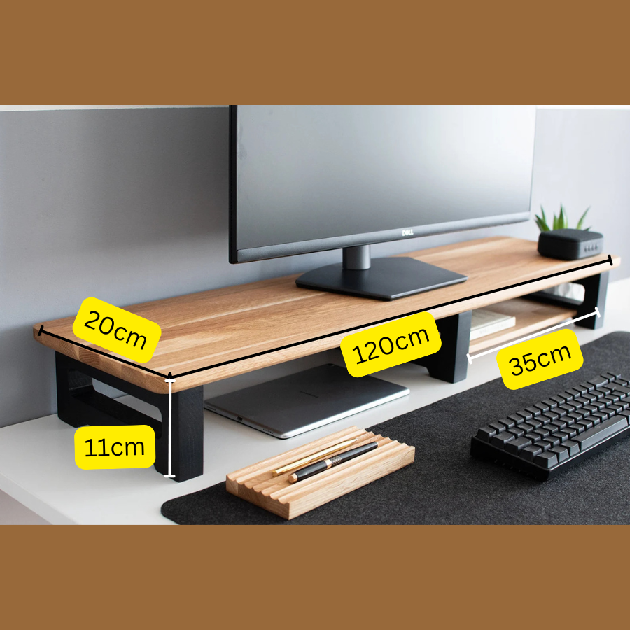 Carpentray 120Cm Long Wooden Monitor Riser Dual Shelf