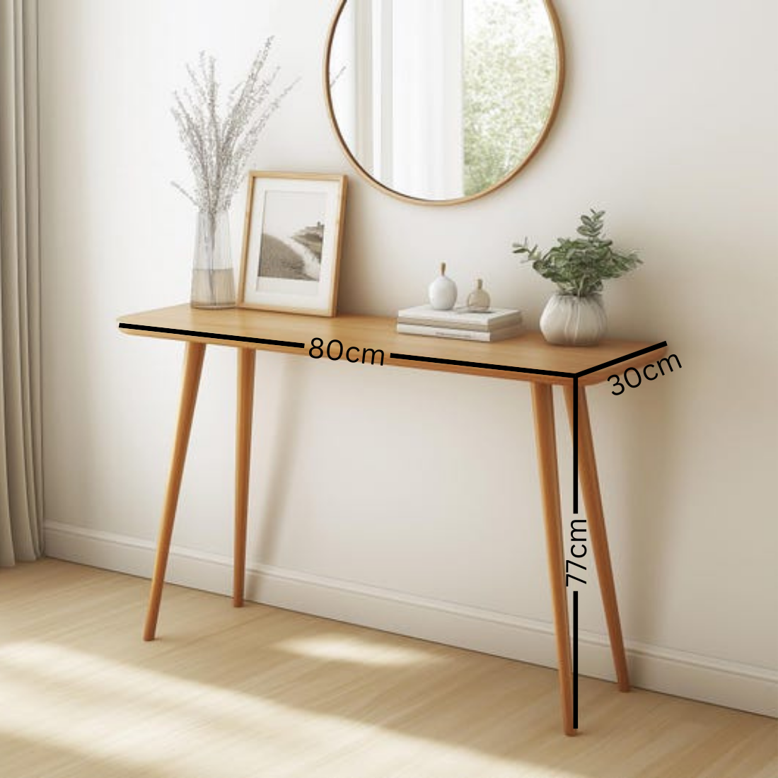 Carpentray 80cm Long Beech Wood Console Table, Handmade Wooden Entry Table, Narrow Table
