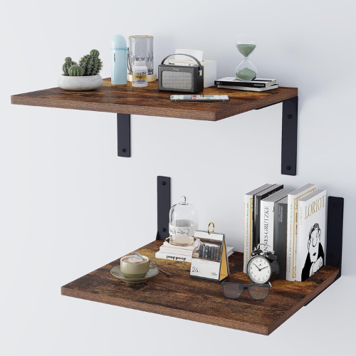 Carpentray 12 Inch Wooden Floating Shelves for Wall Display, (Rustic Brown)