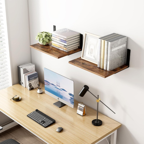 Carpentray 12 Inch Wooden Floating Shelves for Wall Display, (Rustic Brown)