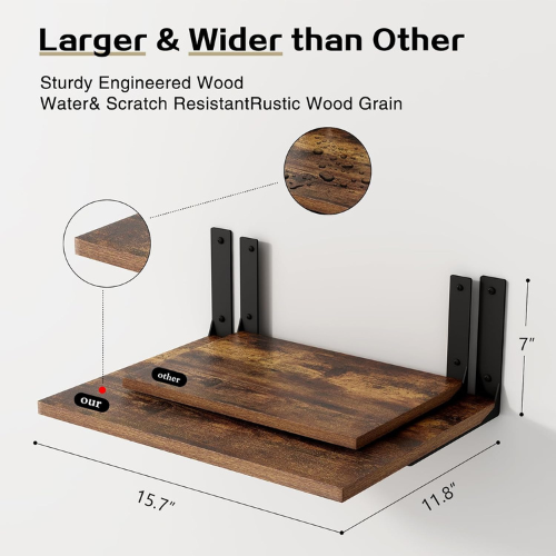 Carpentray 12 Inch Wooden Floating Shelves for Wall Display, (Rustic Brown)