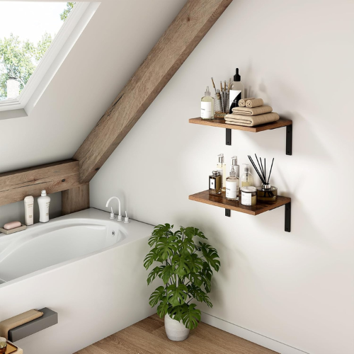 Carpentray 12 Inch Wooden Floating Shelves for Wall Display, (Rustic Brown)