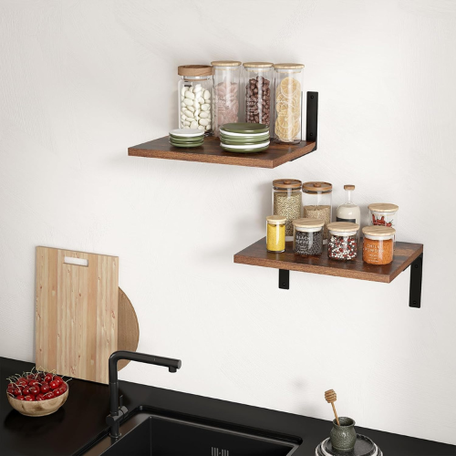 Carpentray 12 Inch Wooden Floating Shelves for Wall Display, (Rustic Brown)