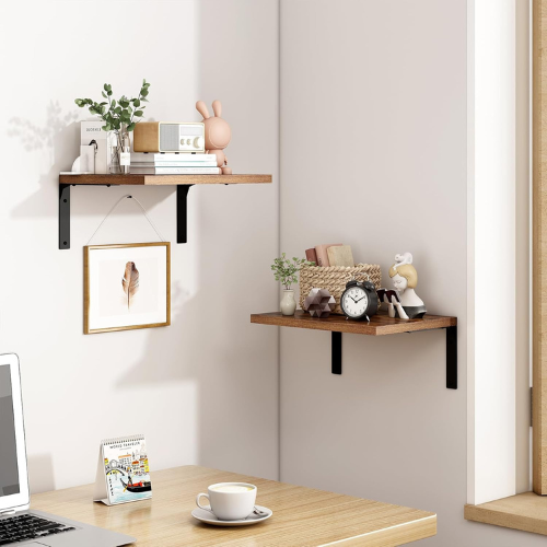 Carpentray 12 Inch Wooden Floating Shelves for Wall Display, (Rustic Brown)