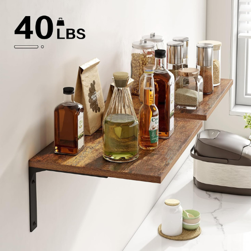 Carpentray 12 Inch Wooden Floating Shelves for Wall Display, (Rustic Brown)