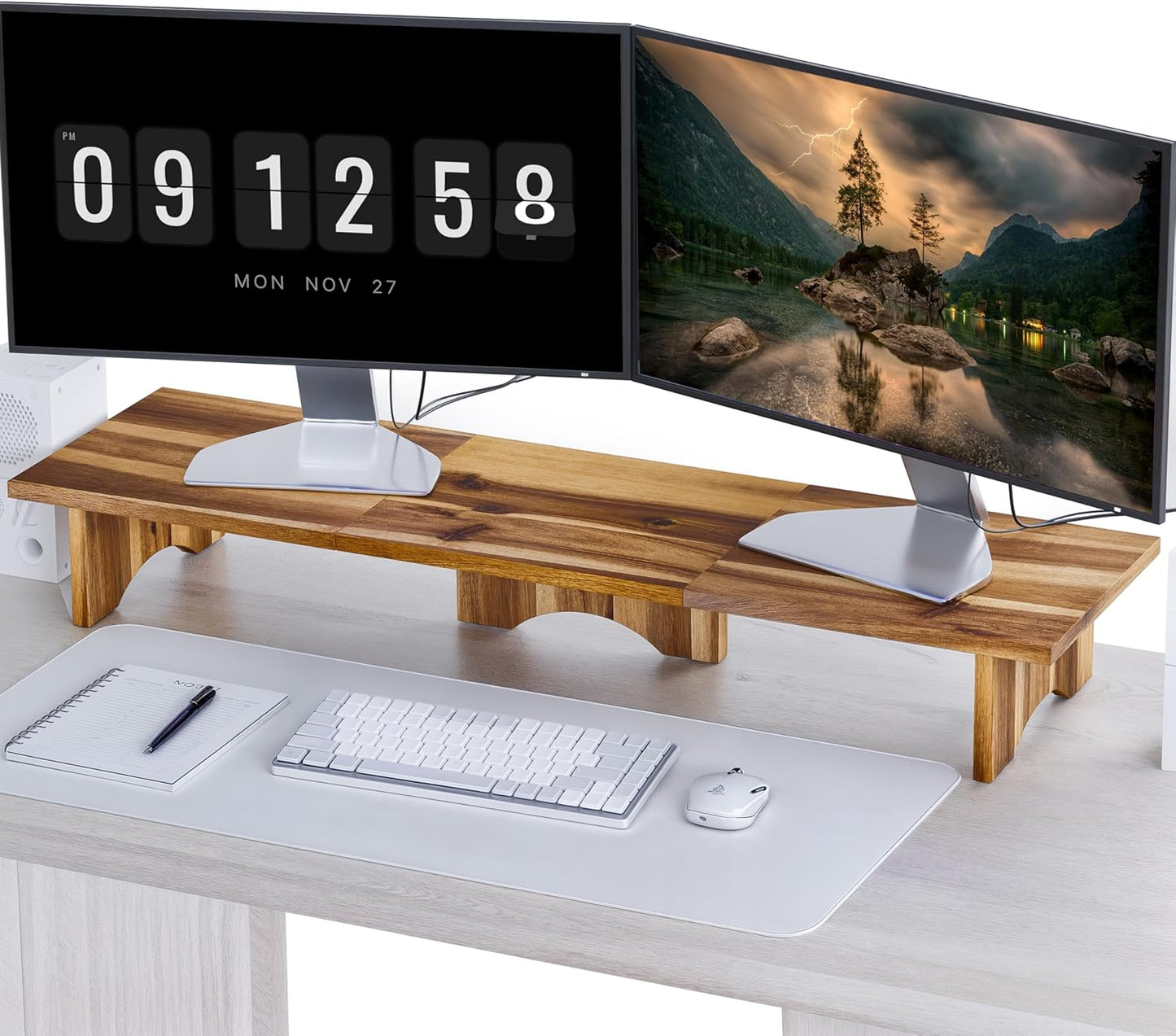 carpentray 120cm Wooden Computer Long Monitor Stand, Monitor Riser Desk Shelf Desktop Legs Stand TV Laptop Riser with Keyboard Storage Desk (120 cm Long)