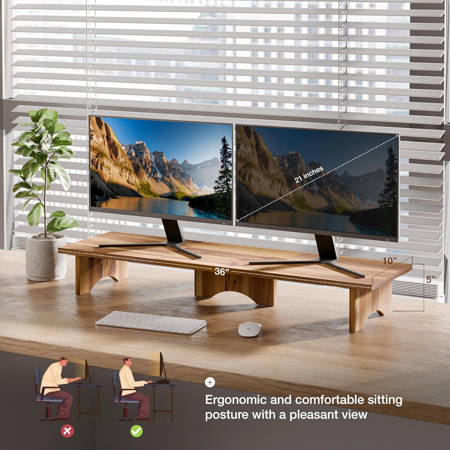 carpentray 80cm Wooden Computer Long Monitor Stand, Monitor Riser Desk Shelf Desktop Legs Stand TV Laptop Riser with Keyboard Storage Desk (100 cm Long)