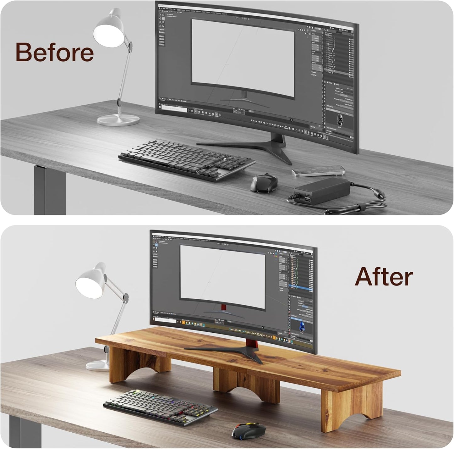carpentray 80cm Wooden Computer Long Monitor Stand, Monitor Riser Desk Shelf Desktop Legs Stand TV Laptop Riser with Keyboard Storage Desk (100 cm Long)