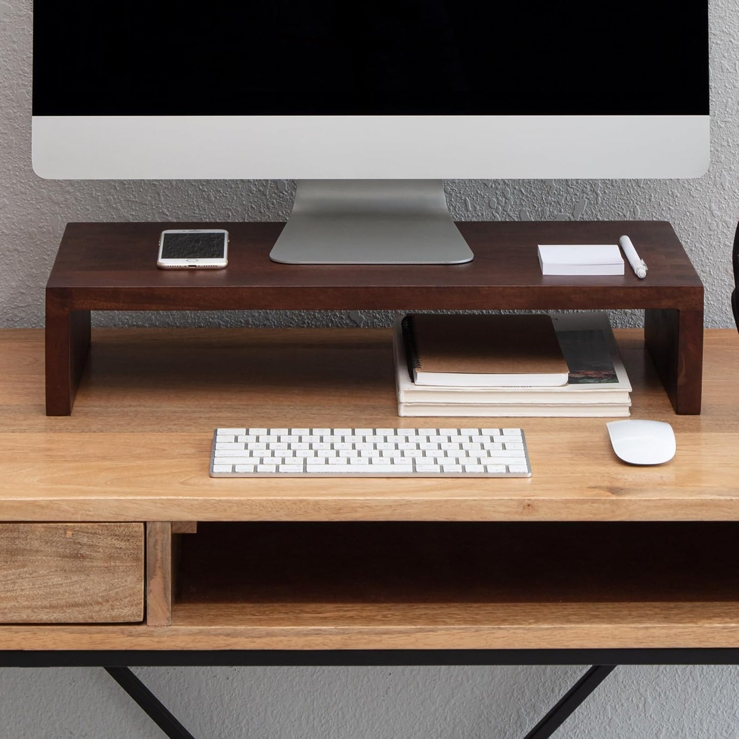 Carpentray Wooden Monitor Stand - Elegant Monitor Riser, Perfect Monitor Stand for Desk Organization, Durable Wood Construction monitor stands, Enhances Ergonomics and Workspace Efficiency,Walnut