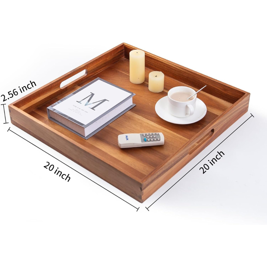 Carpentray Large Square for Living Room Wooden Tray Size 20" x 20" x 2"
