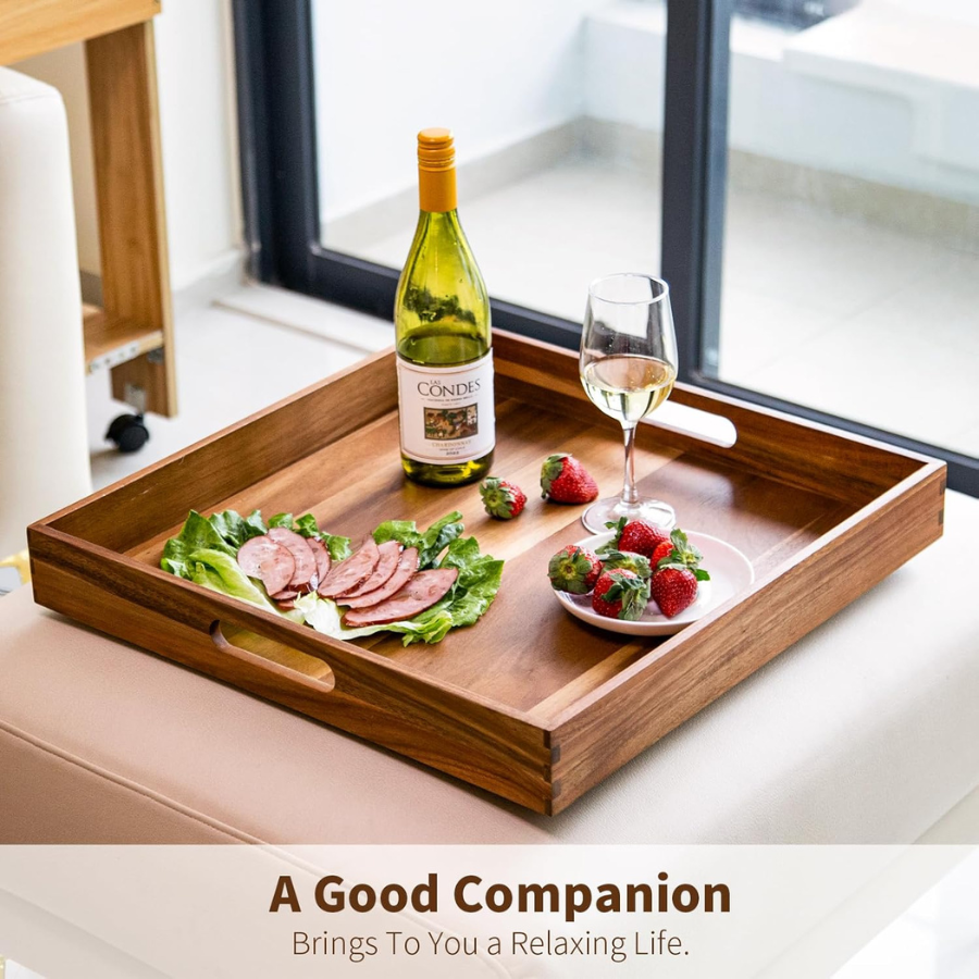 Carpentray Large Square for Living Room Wooden Tray Size 20" x 20" x 2"