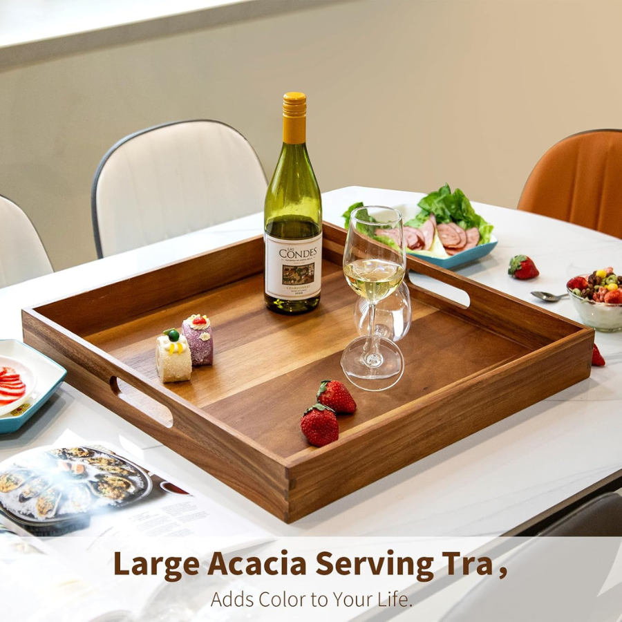 Carpentray Large Square for Living Room Wooden Tray Size 20" x 20" x 2"