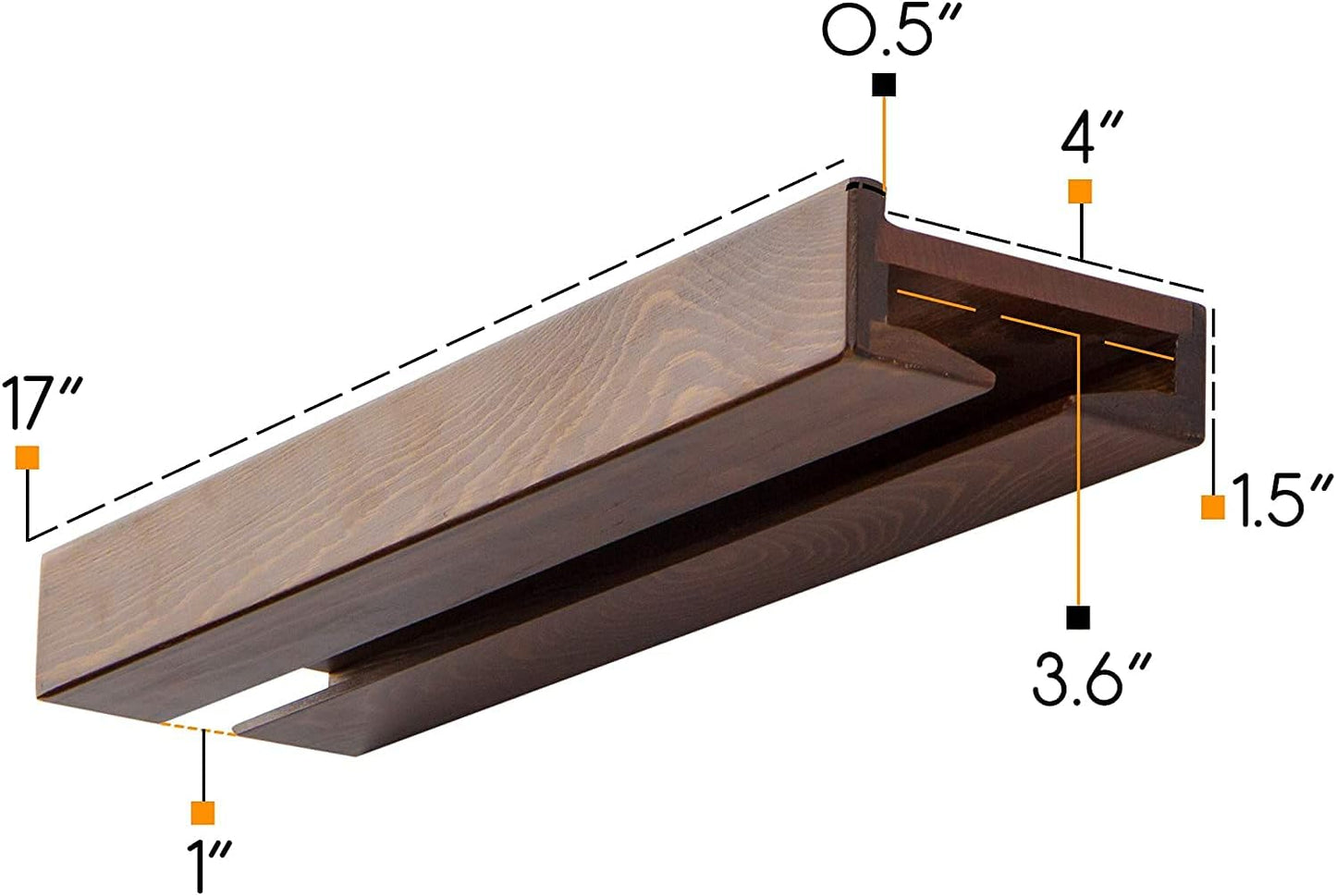 Carpentray Smith Wall Mounted Wood Floating Wine Bottle Rack with Glassware Holder Stemware Shelf Storage Organizer - Home, Kitchen, Dining Room Bar Décor - Walnut