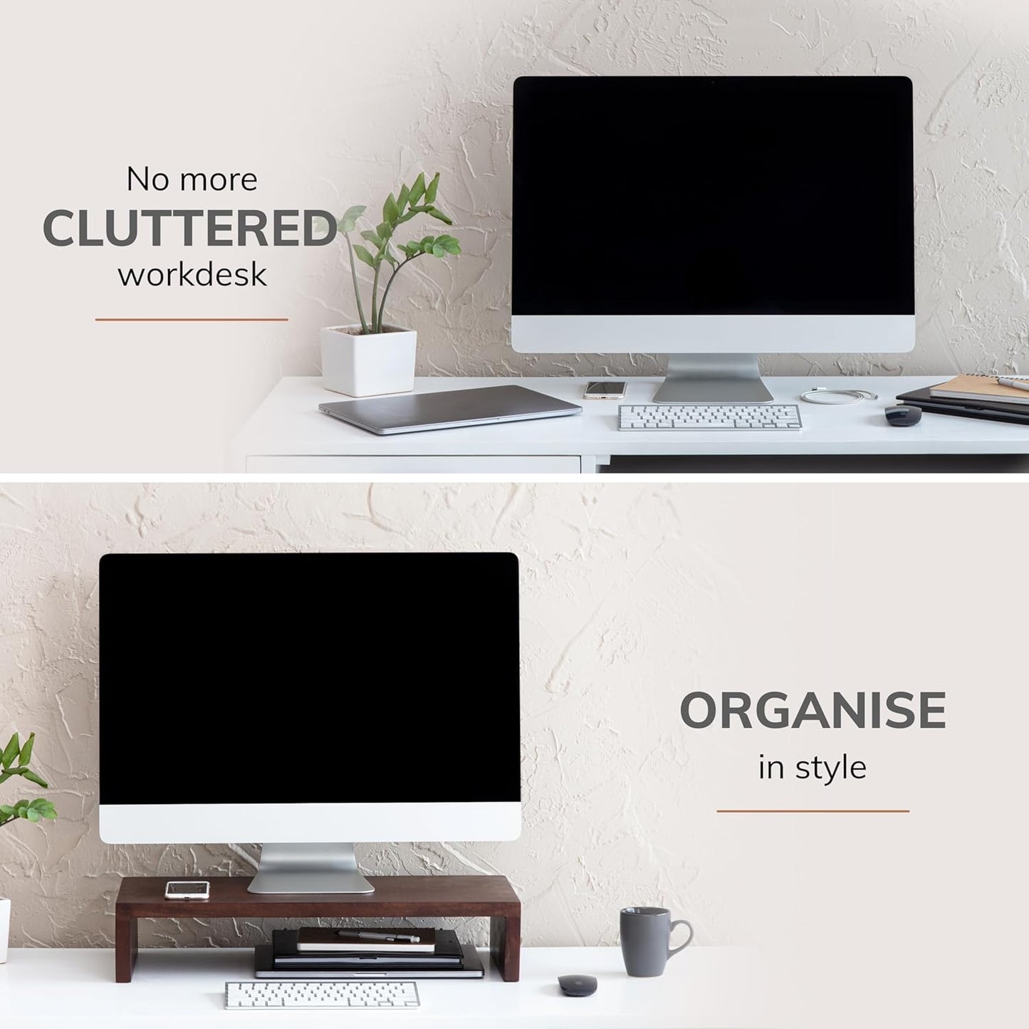 Carpentray Wooden Monitor Stand - Elegant Monitor Riser, Perfect Monitor Stand for Desk Organization, Durable Wood Construction monitor stands, Enhances Ergonomics and Workspace Efficiency,Walnut