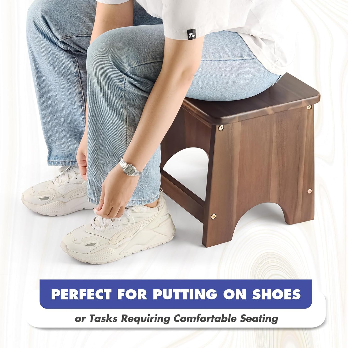 Carpentray 13'' Wooden Step Stool, One Step Stool for Adults (Rich Walnut, 13in Height)