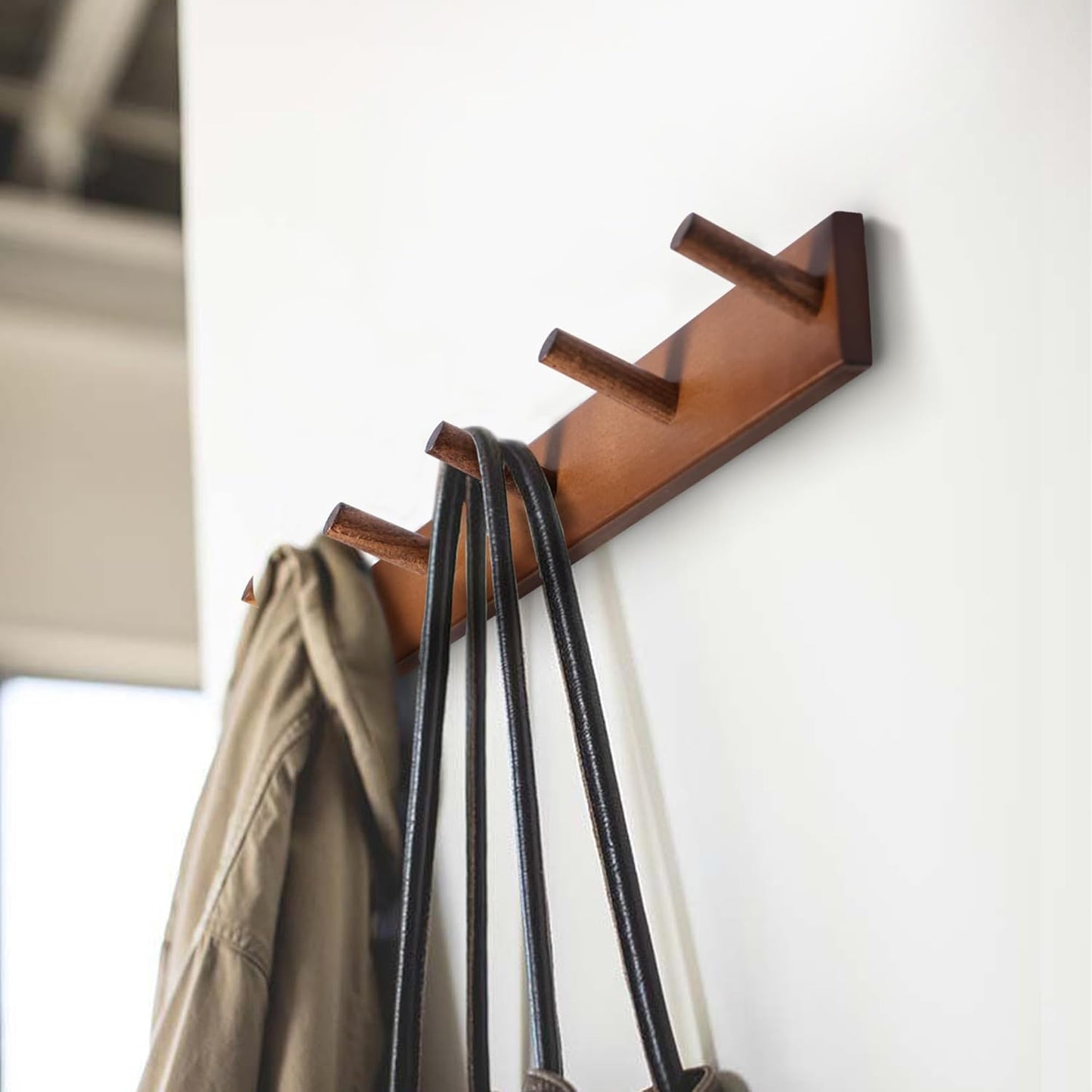 Carpentray 2 Pack Coat Rack Wall Mount, 17 Inch Coat Hooks for Hanging, Wooden Wall Hooks Rack Coat Hanger for Purse Clothes Jacket Backpack in Entryway Mudroom Bathroom Kitchen