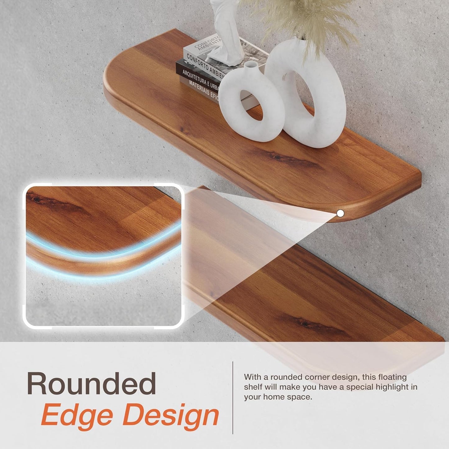 Carpentray Wood Floating Shelves Wall Mounted (Round Edge)