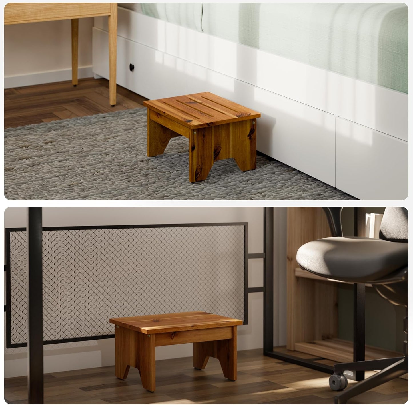Carpentray 9'' Wooden Step Stool, Thickened Acacia Wood One Step Stool
