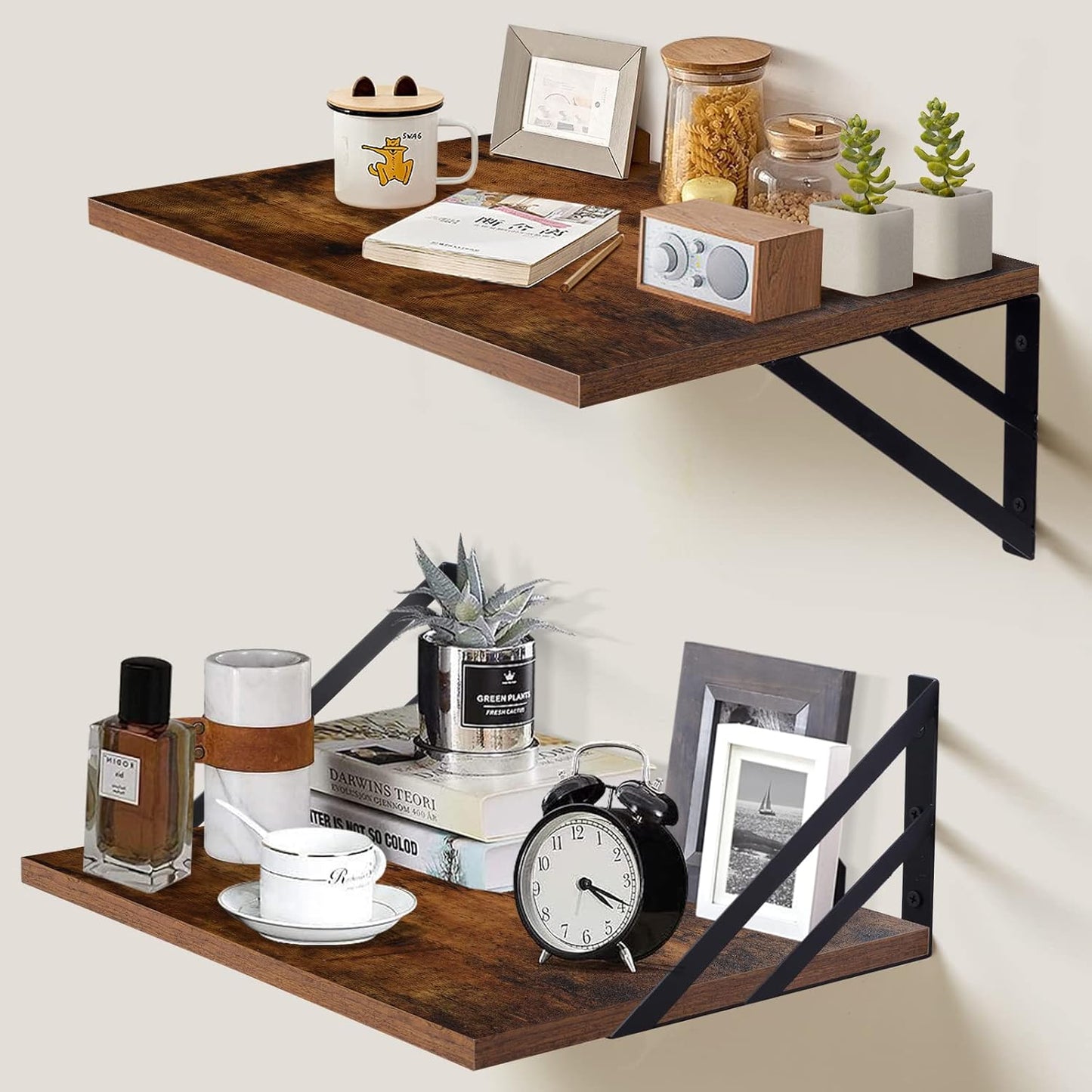 Carpentray 2 Pc Deep Floating Shelves ; 12 Inch Deep Wall Mounted (Rustic Brown)