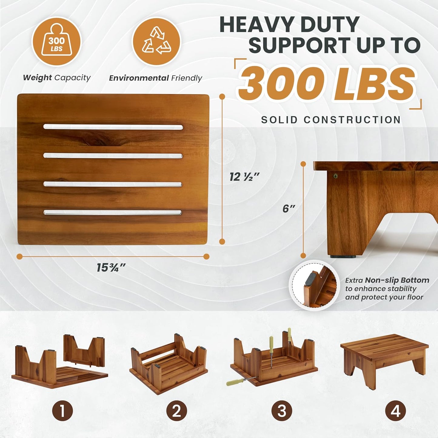 Carpentray 6.5in Height Wooden Step Stool for Adults (Brown)