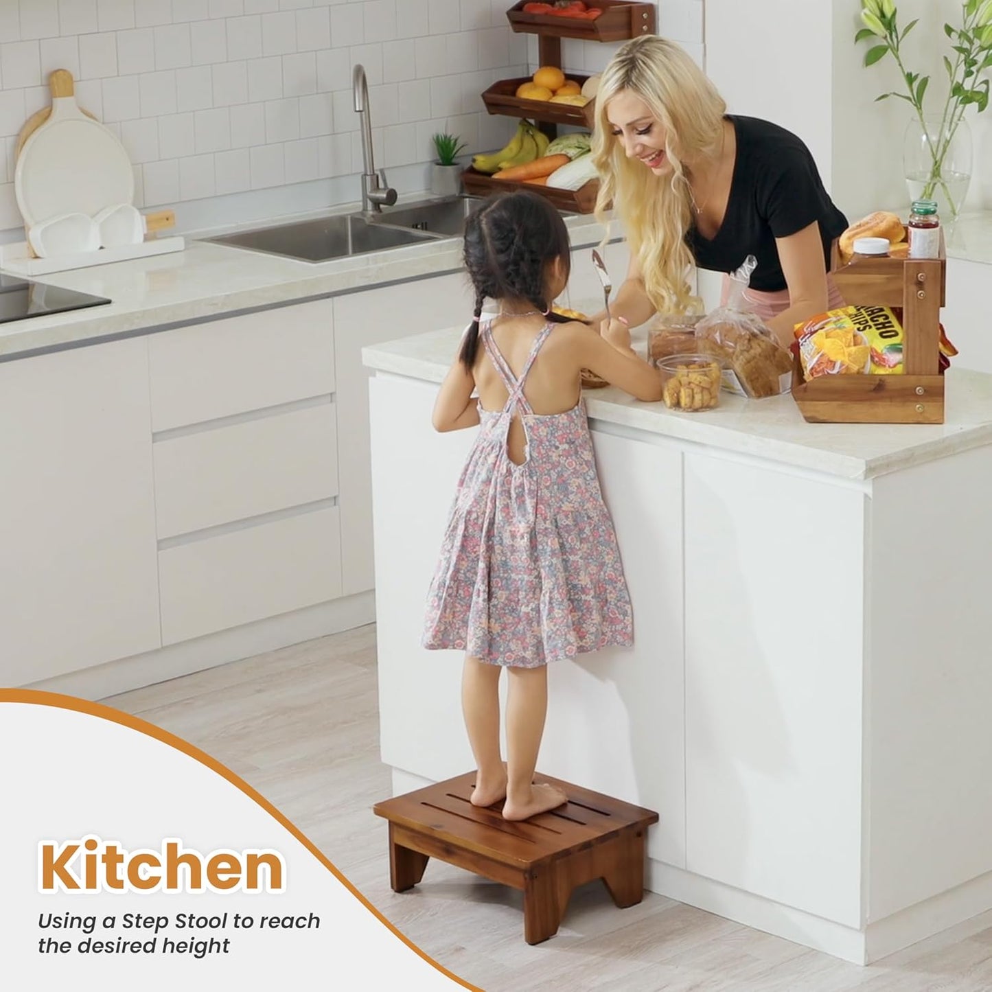 Carpentray 6.5in Height Wooden Step Stool for Adults (Brown)