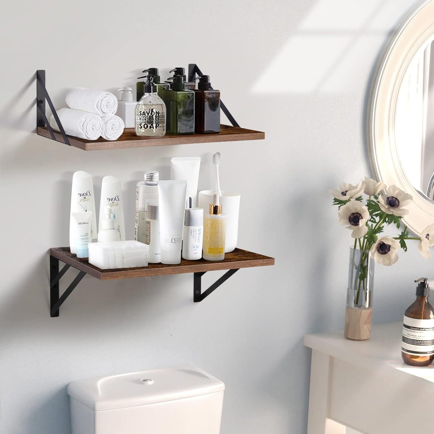 Carpentray 2 Pc Deep Floating Shelves ; 12 Inch Deep Wall Mounted (Rustic Brown)