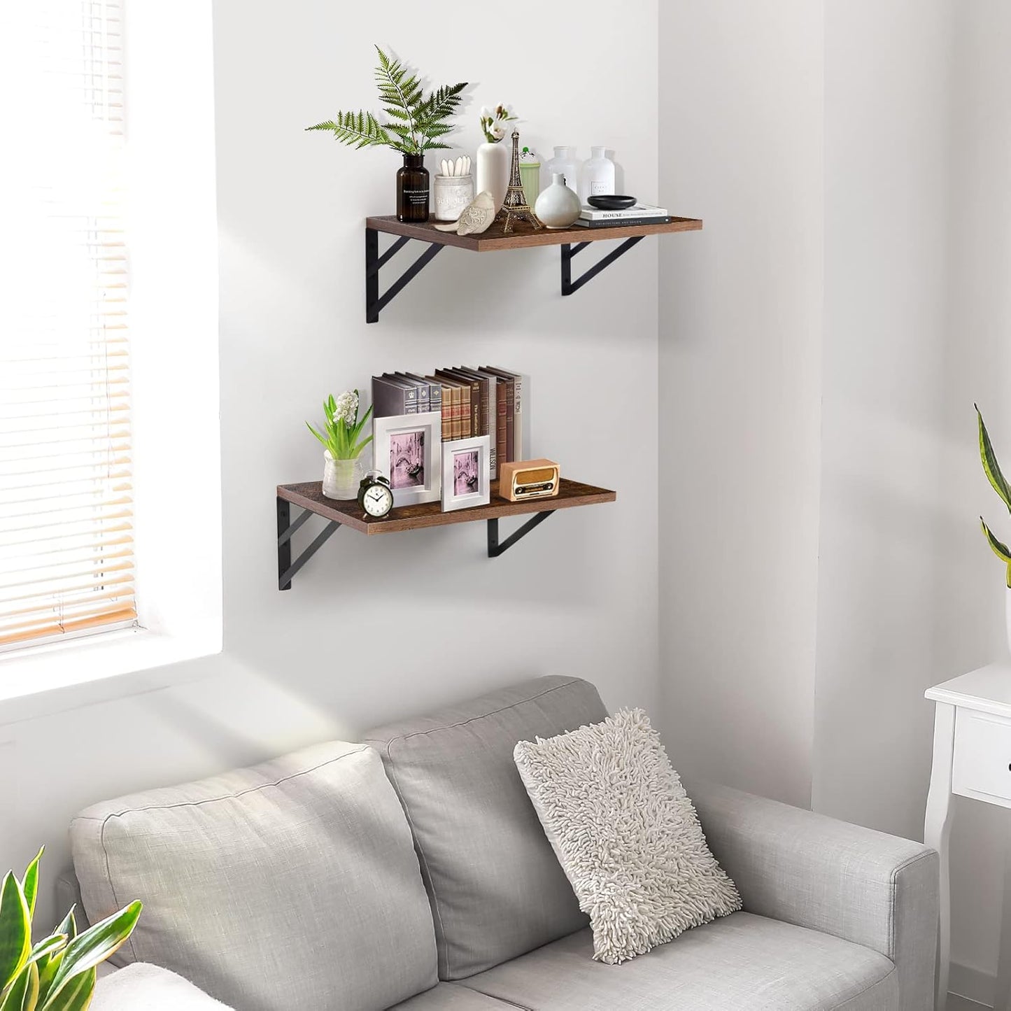 Carpentray 2 Pc Deep Floating Shelves ; 12 Inch Deep Wall Mounted (Rustic Brown)