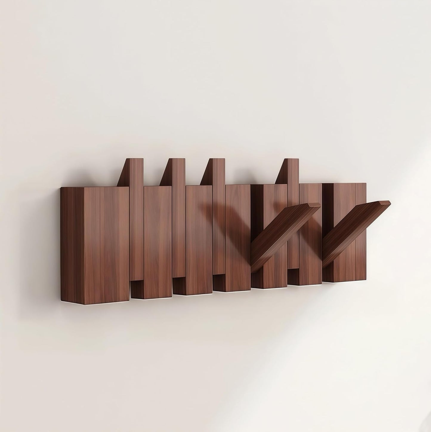 Wooden Coat Hooks with 6 Hooks, Wall Mounted Coat Rack Hanger, Heavy Duty Flip Down Wall Hook Rack for Hanging Coats Keys Hats Robe Towels Plants Bags