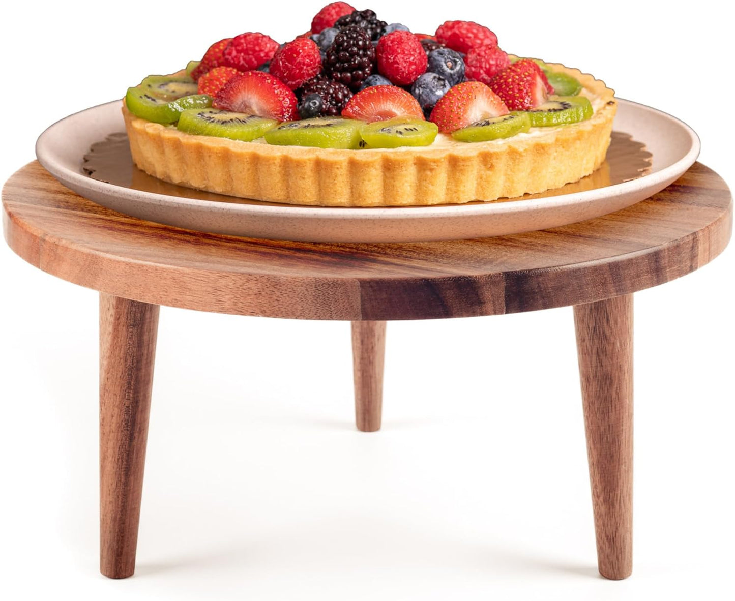Carpentray Wooden Round Footed Serving Board - Pedestal Riser Cake Stand with Removable Legs - Charcuterie Tray Cheese Bread Fruit Vegetable Platters - Plant Holder Set 12 X 6 inches