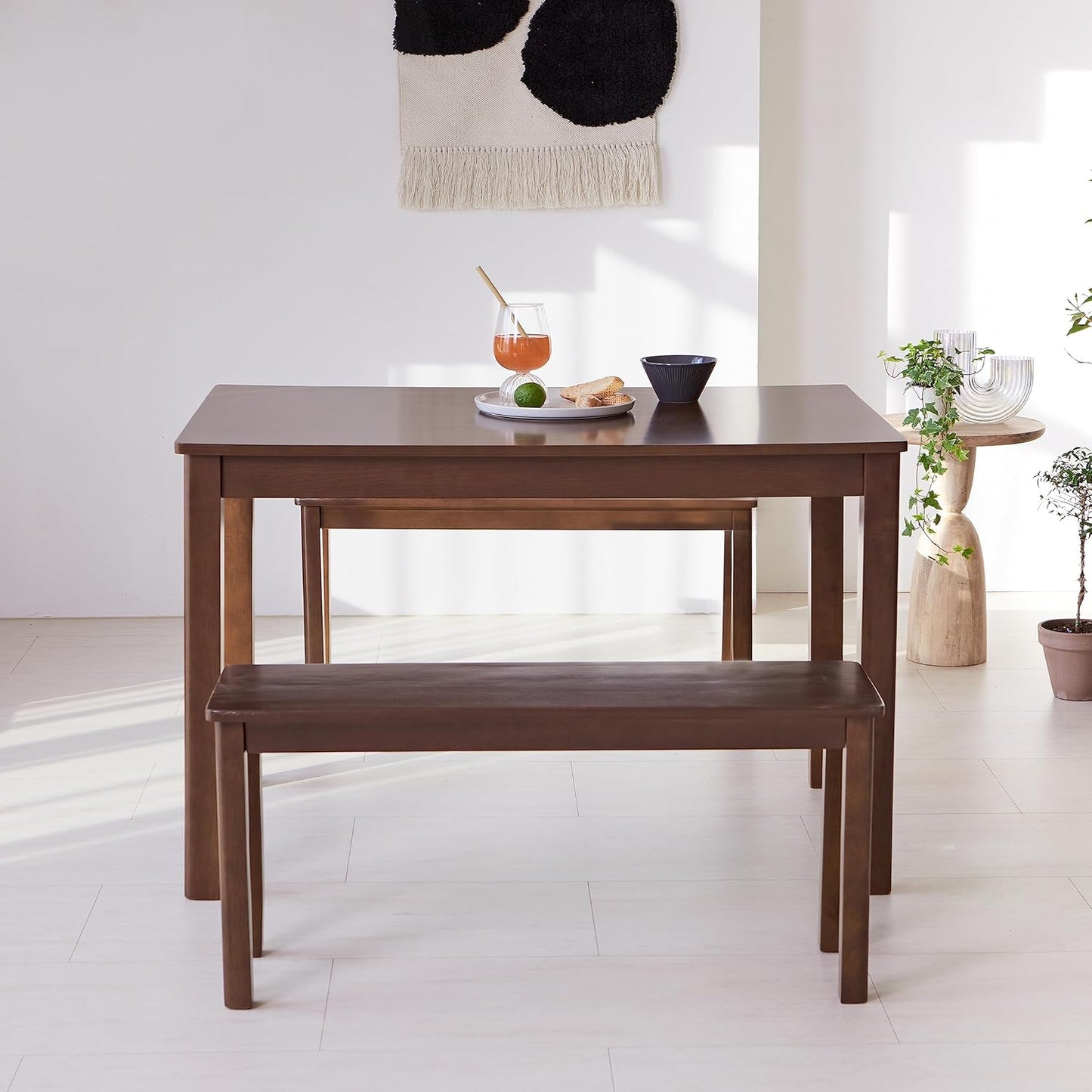Carpentray 37.4" Wooden Dining Bench/Small Modern Farmhouse Malaysian Oak Wood Bench (Walnut)