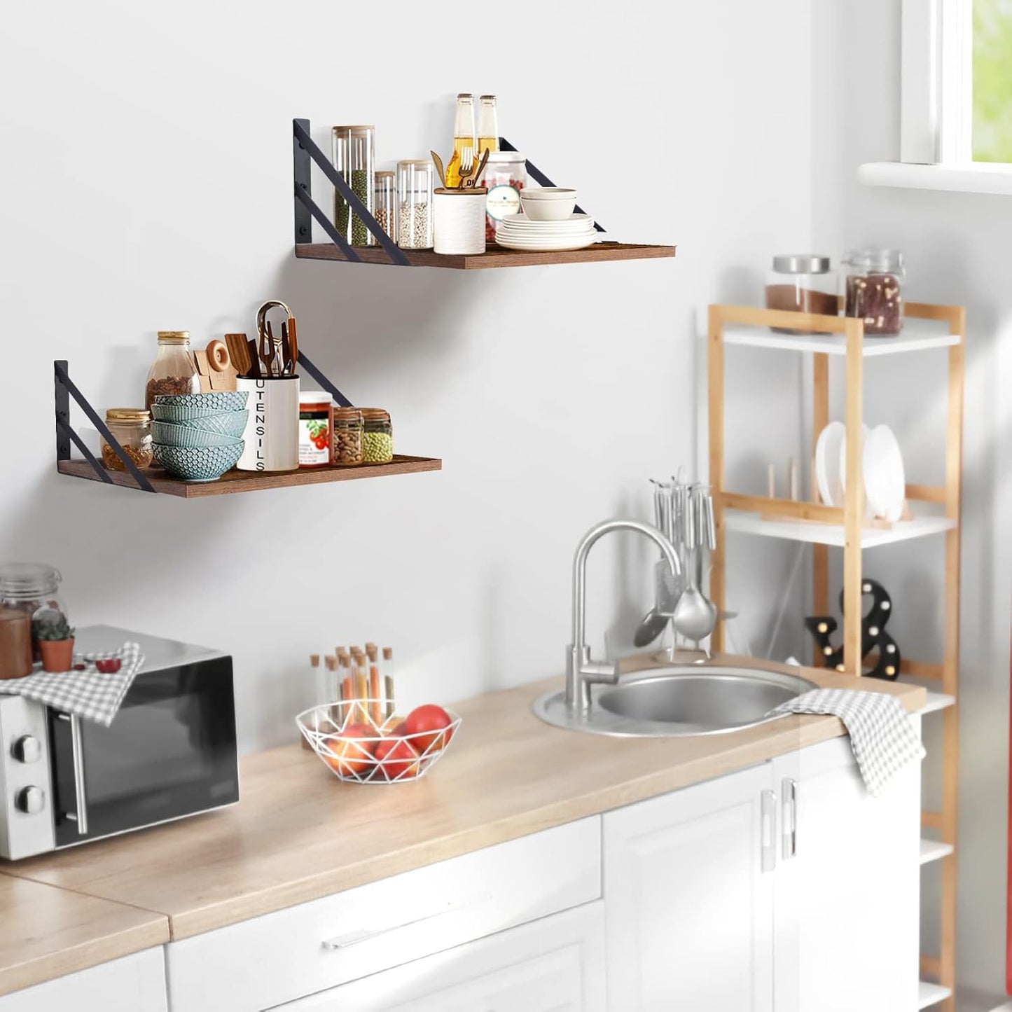 Carpentray 2 Pc Deep Floating Shelves ; 12 Inch Deep Wall Mounted (Rustic Brown)