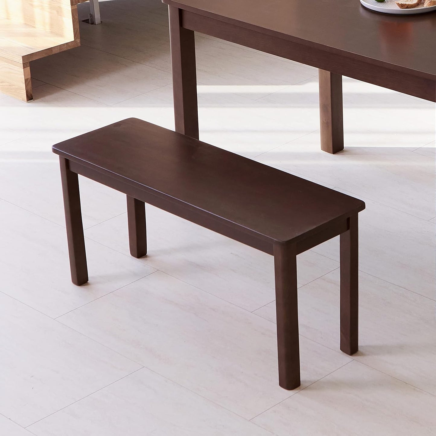 Carpentray 37.4" Wooden Dining Bench/Small Modern Farmhouse Malaysian Oak Wood Bench (Walnut)