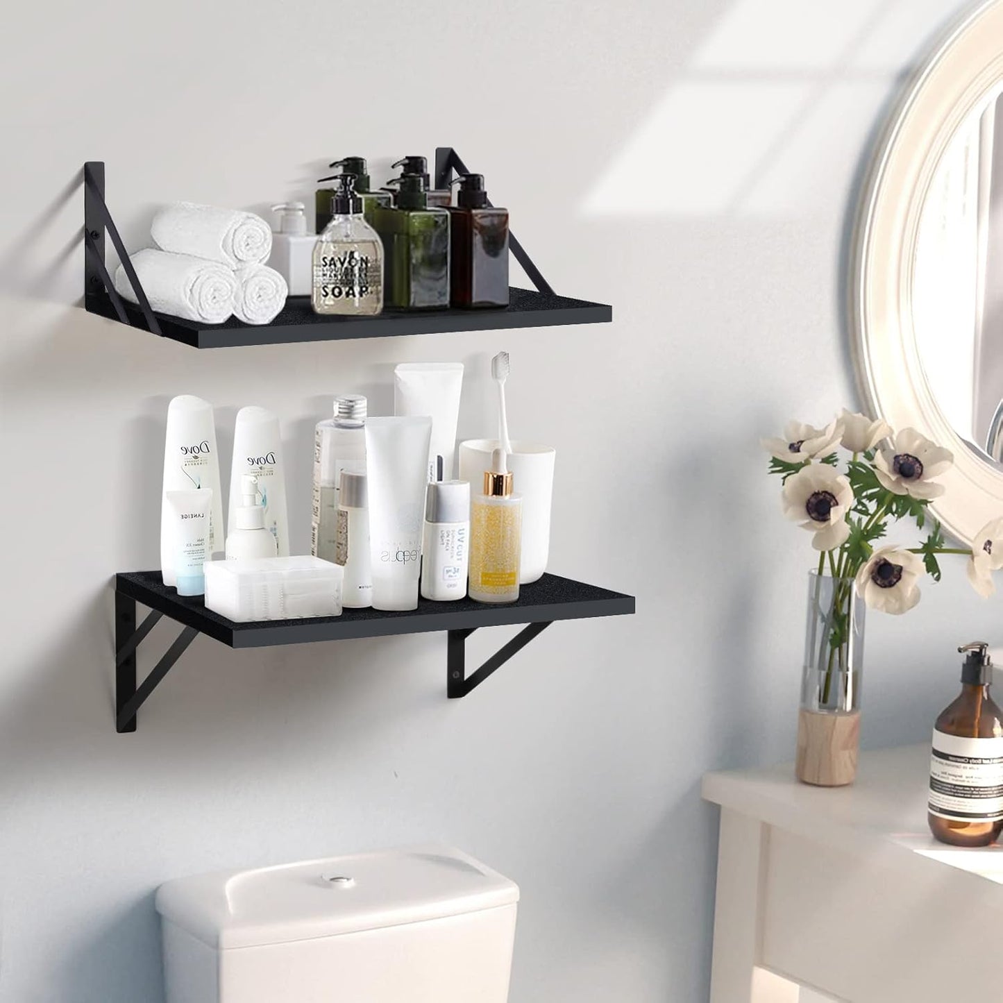 Carpentray Set of 2 Deep Floating Shelves Wall Decor Shelving (Black)