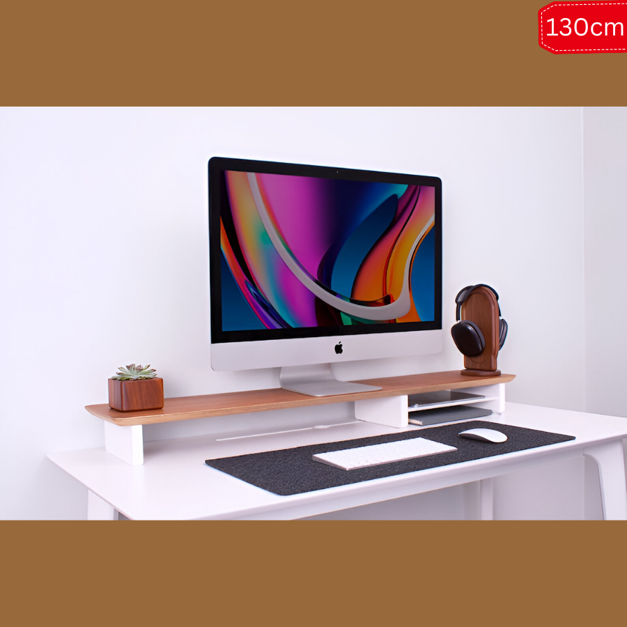 Carpentray 130cm Long Monitor Stand Wooden Monitor Riser Wood Desk Shelf Dual Monitor Stand Desk Organizer Solid Monitor Stand Desk Riser