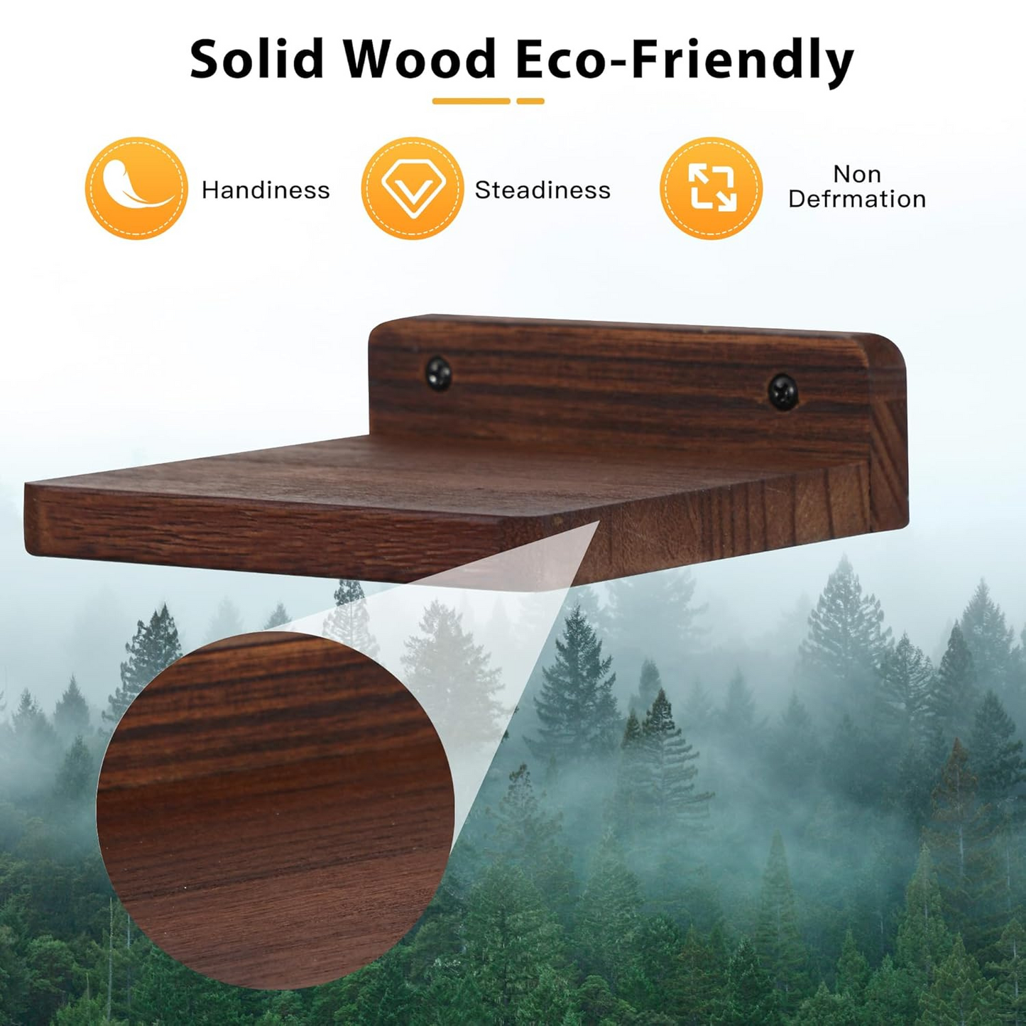 Carpentray Wooden Mini Wall Shelf Set of 3 (Brown)