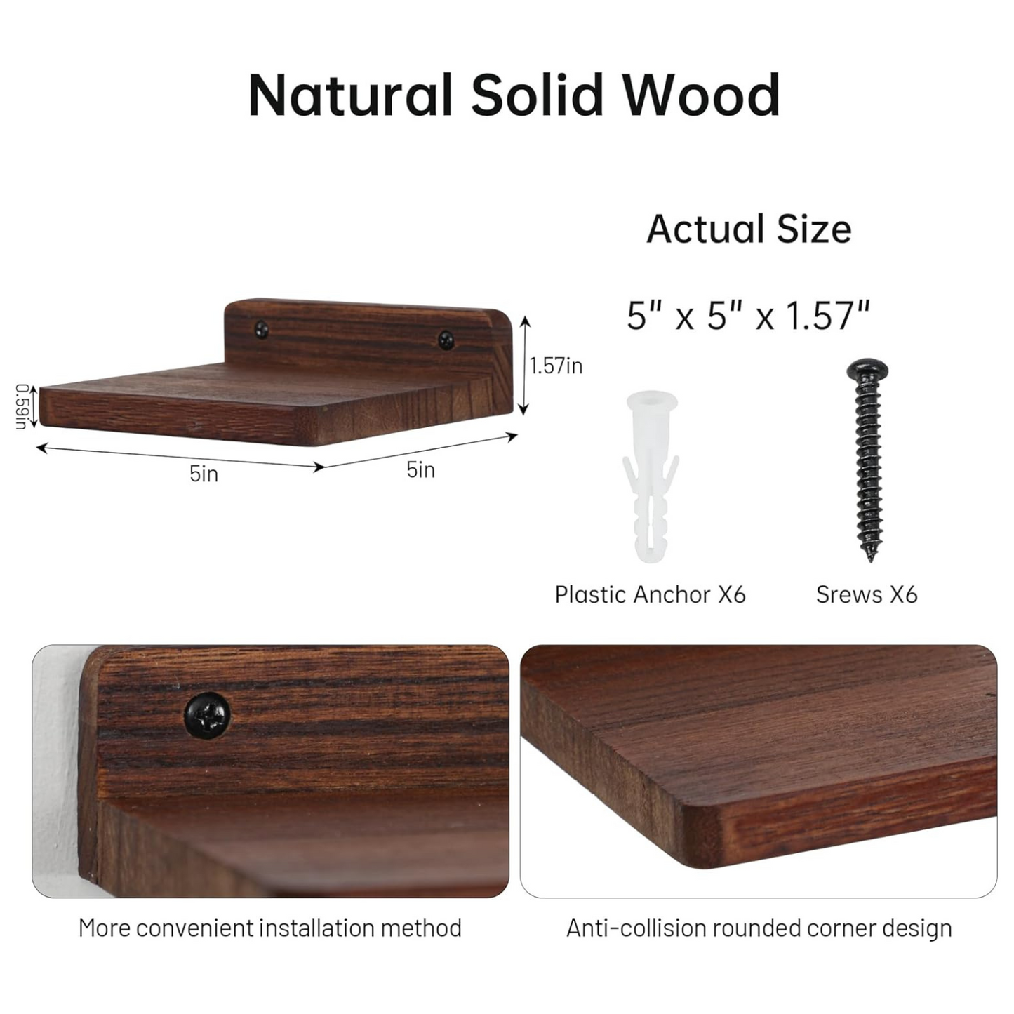 Carpentray Wooden Mini Wall Shelf Set of 3 (Brown)