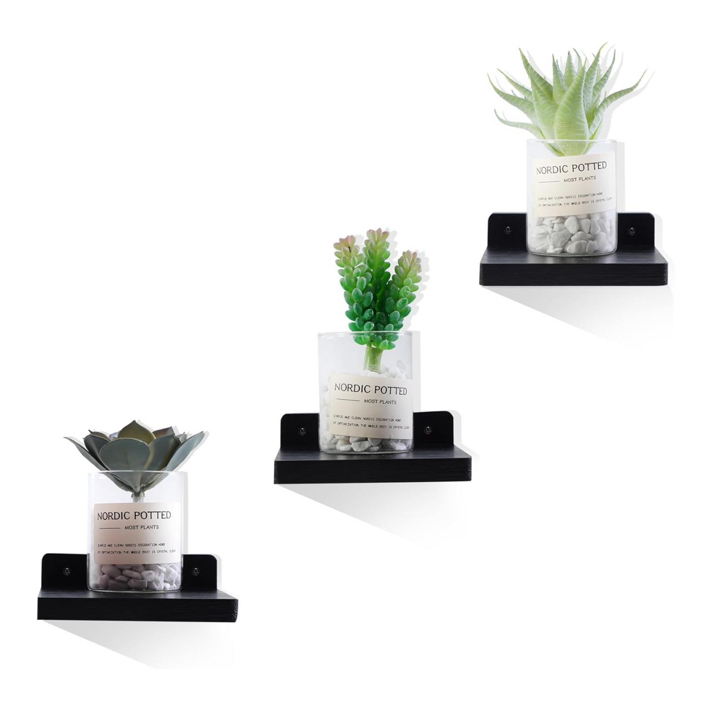 Carpentray Wooden Mini Wall Shelf Set of 3 (Black)