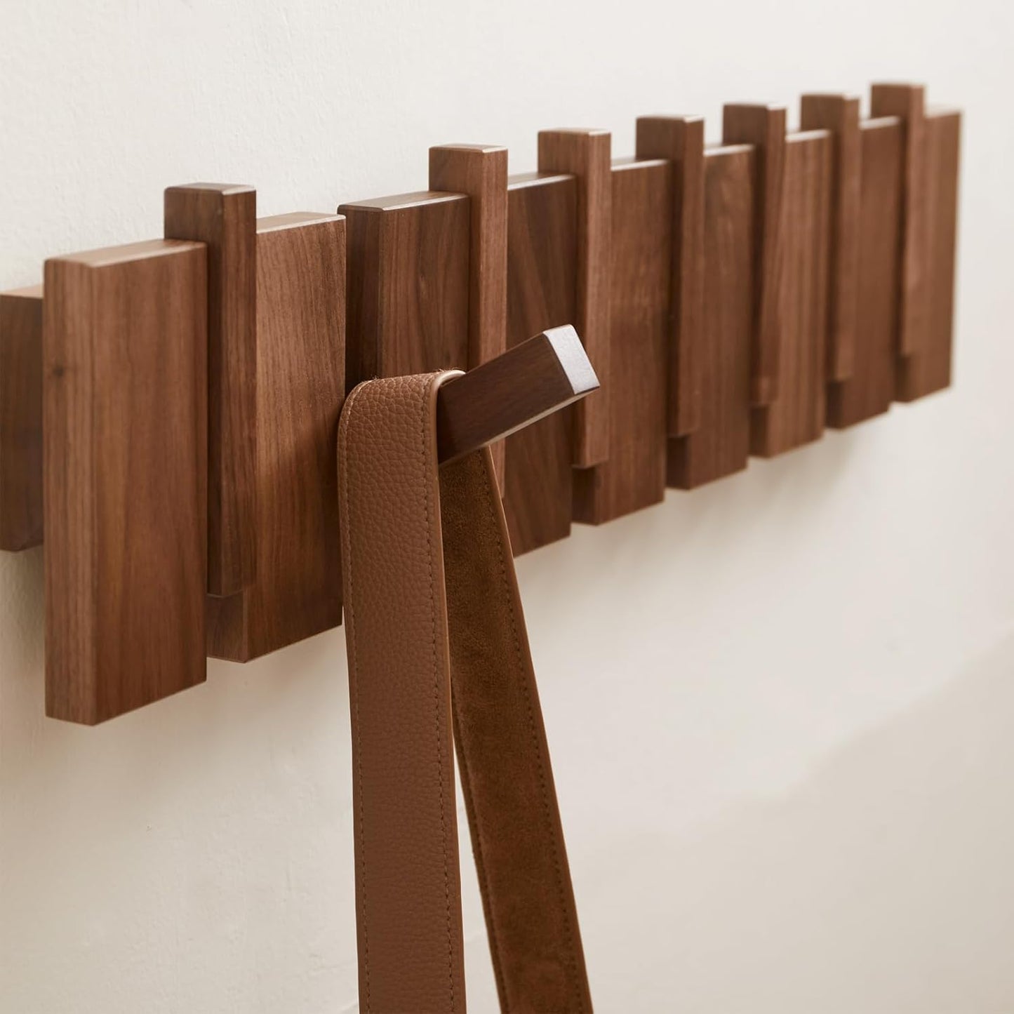 Carpentray Wood Coat Rack Wall Mount, Coat Hooks Hanger Wall Mounted, Heavy Duty Wall Coat Rack with 6 Hooks for Hanging Coats/Keys/Hats/Robe&Towels/Plants/Bags, Walnut