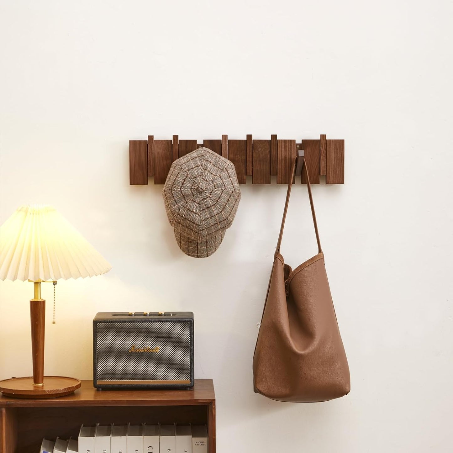 Carpentray Wood Coat Rack Wall Mount, Coat Hooks Hanger Wall Mounted, Heavy Duty Wall Coat Rack with 6 Hooks for Hanging Coats/Keys/Hats/Robe&Towels/Plants/Bags, Walnut