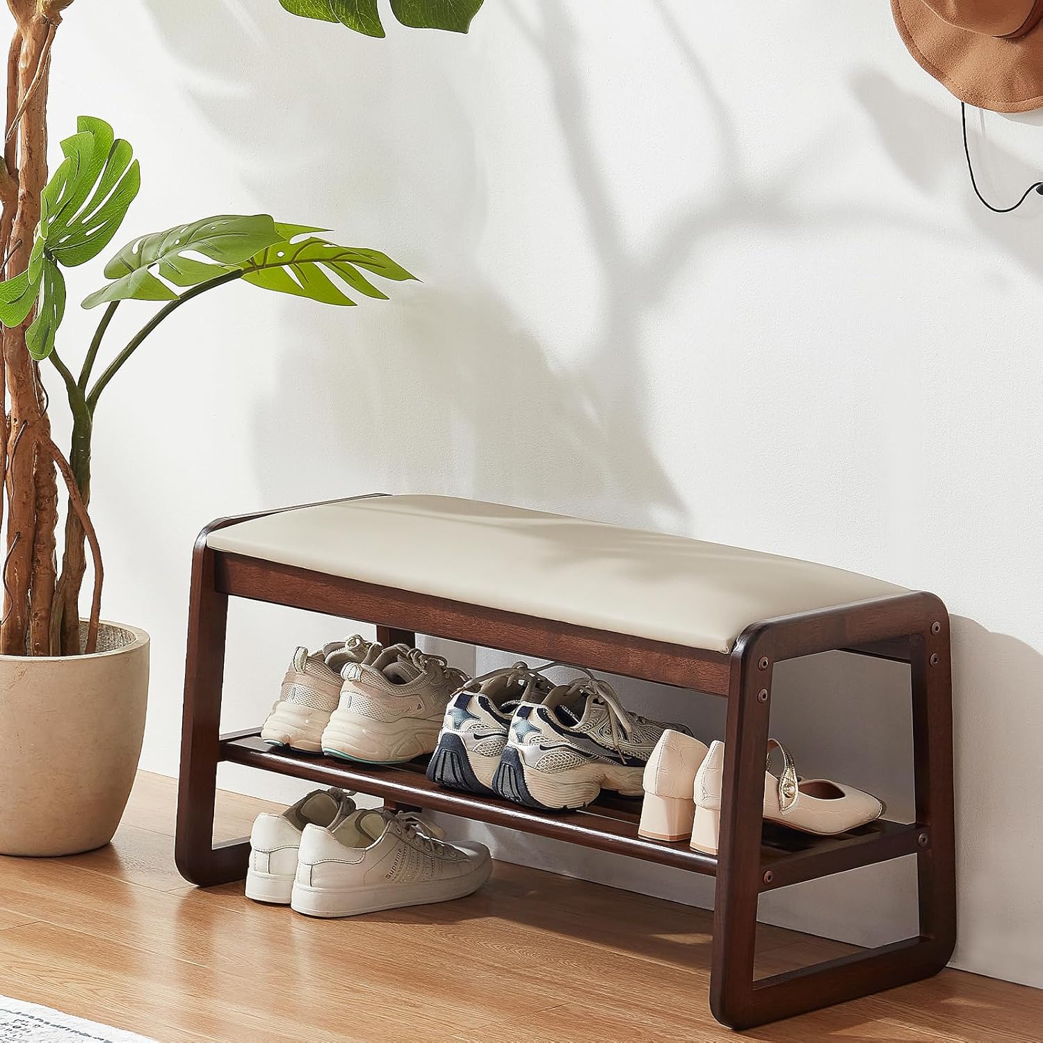 Carpentray Shoe Rack Entryway Shoe Storage Bench, End of Bed Bench